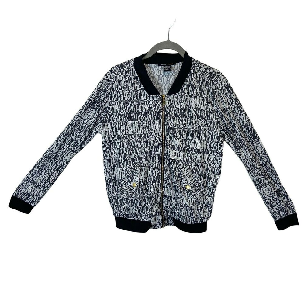 Robert Louis Track Jacket Women's Black White Grey Stretch Long Sleeves size S